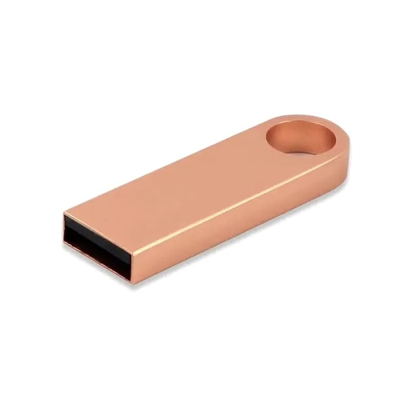 promosyon gül kurusu metal USB bellek, dikdörtgen gövde, siyah uçlu, delikli, beyaz arka plan