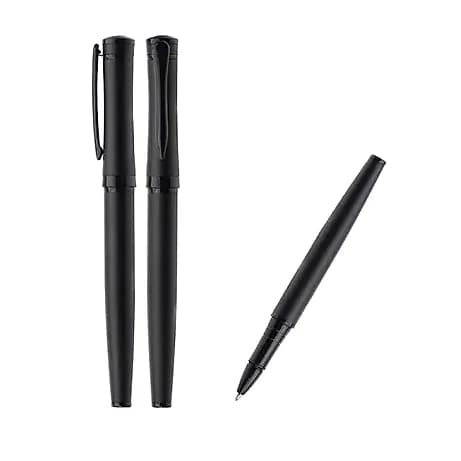 promosyon siyah metal roller kalem, kapaklı ve kapaksız çift görünüm, beyaz fon
