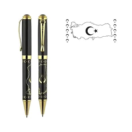 Altın Harita Desenli Metal Tükenmez Kalem — logolu promosyon ürünü