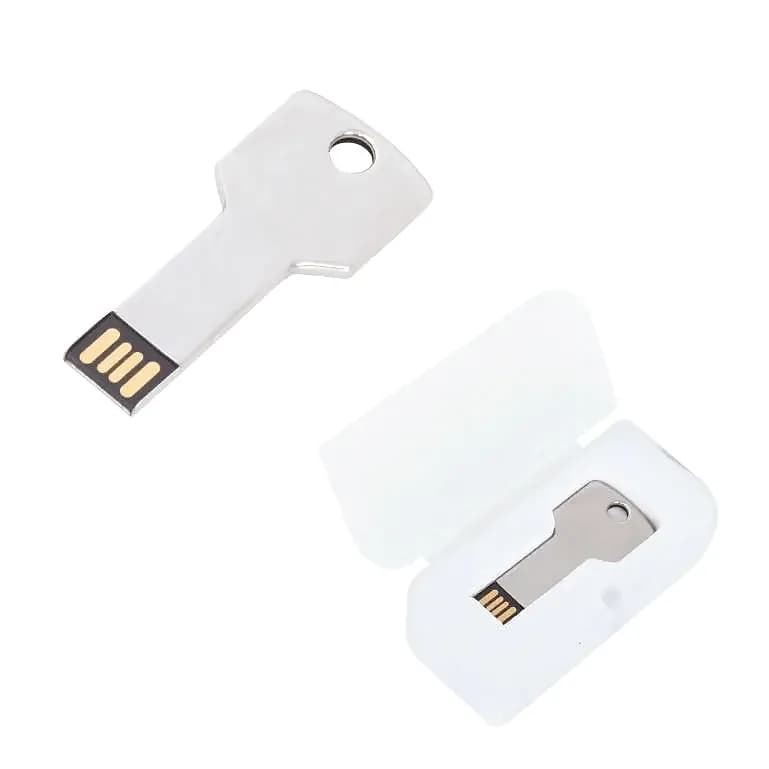 promosyon gümüş anahtar USB bellek ve beyaz açılır kutuda ikinci bellek
