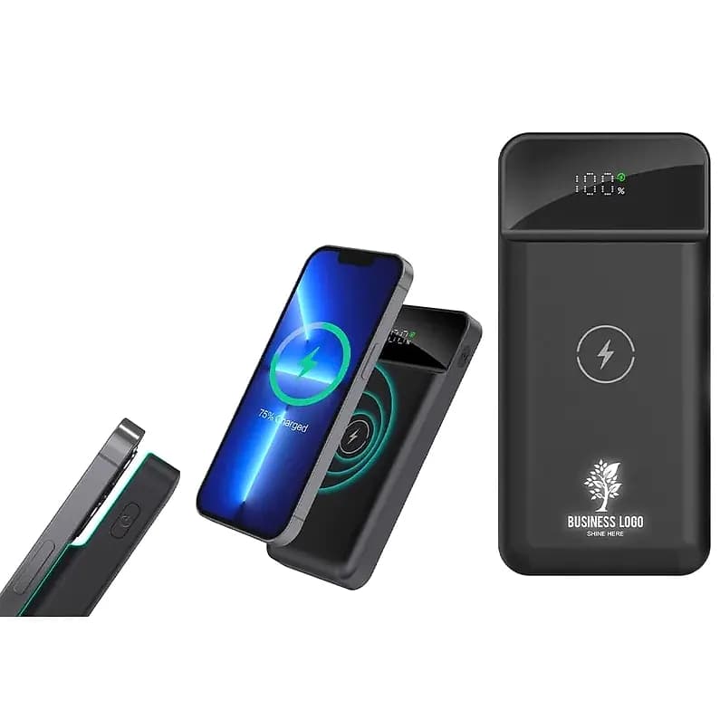 Kablosuz Powerbank 10.000 mAh, Siyah Gövde; promosyon siparişlerinde kurumsal baskı için hazır