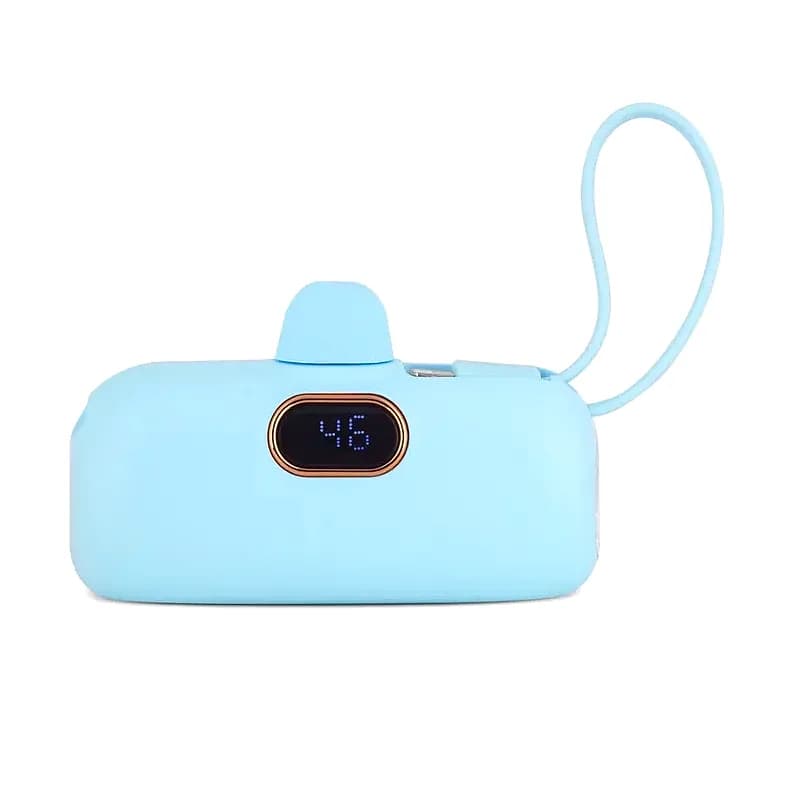 Açık mavi promosyon powerbank, altın çerçeveli oval dijital ekran