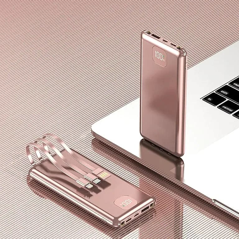 promosyon gül kurusu powerbank ikilisi, dijital şarj göstergesi ve yassı kablolu