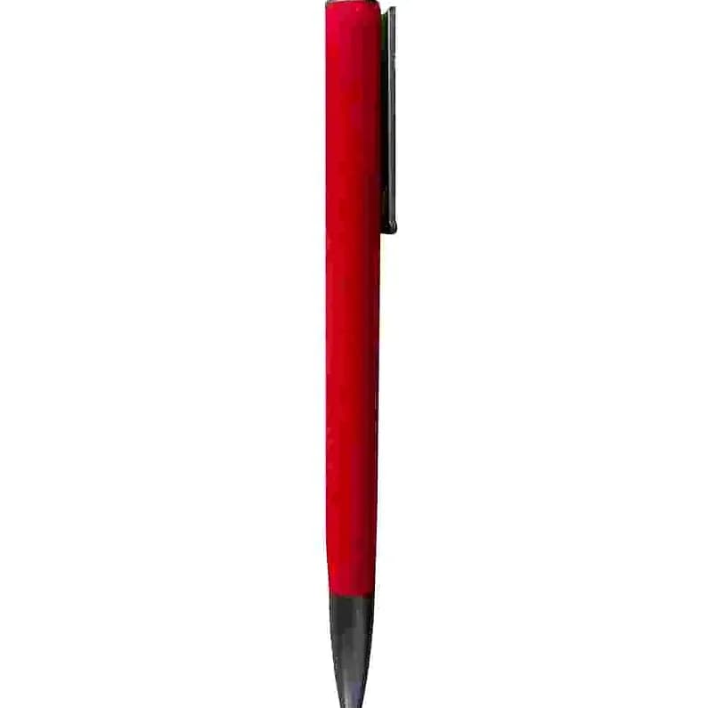 promosyon kırmızı gövdeli kauçuk kaplamalı kalem, siyah klips ve konik uçlu