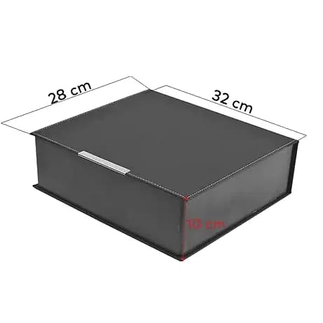 promosyon siyah suni deri set kutusu, açık iç görünümlü 32x28x10 cm ölçülü kutu