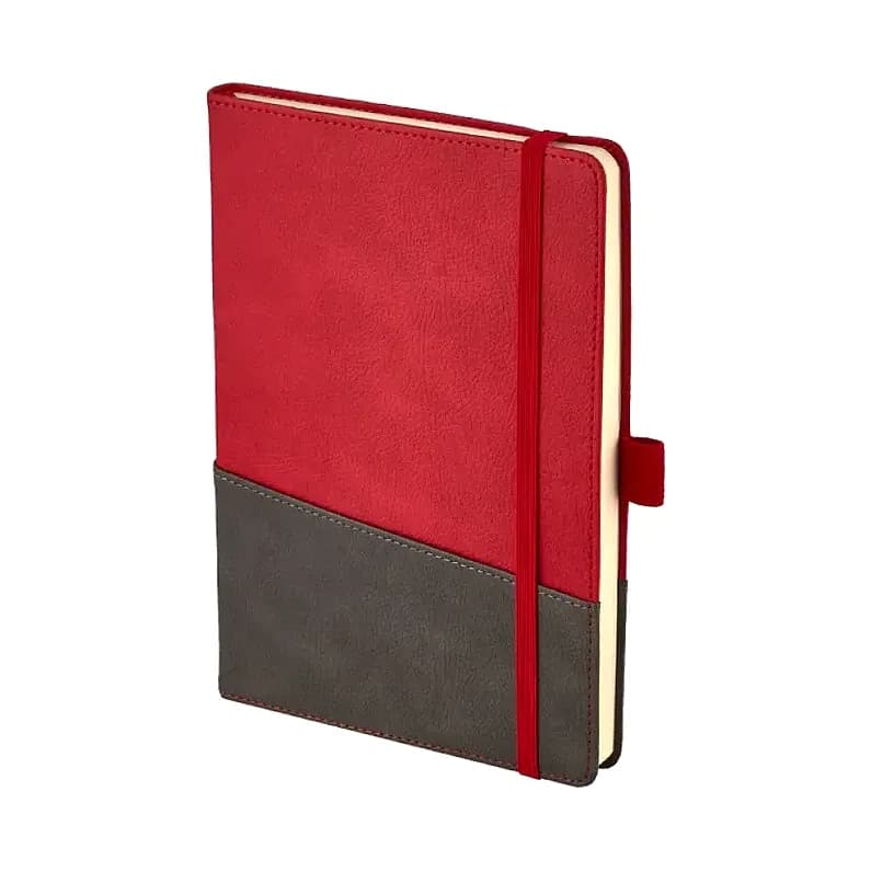 Kırmızı üstü antrasit promosyon defter, kırmızı dikey lastik ve kalem halkası