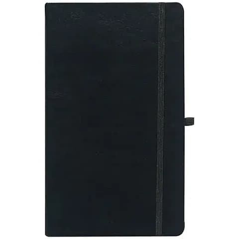 promosyon siyah deri kapaklı defter, ince siyah dikey lastik ve kalem halkası