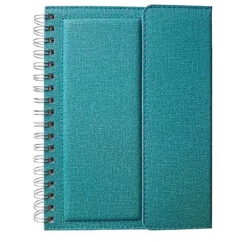 promosyon turkuaz kumaş kaplı spiralli defter, sağ kapaklı, metal halkalar, tek adet, yazısız