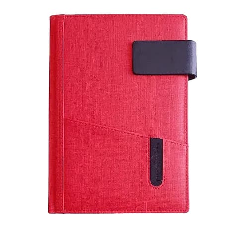 promosyon kırmızı dokulu defter kapağı, siyah elastik bantlı, tek adet, yazısız, beyaz arka plan