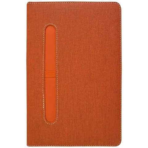 promosyon kiremit turuncu dokulu defter kapağı, krem dikişler ve dikey kalem yuvası