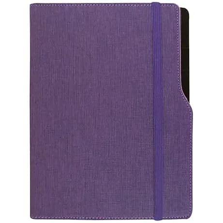 promosyon mor eflatun suni deri kapaklı lastikli defter, mor lastik, beyaz fon