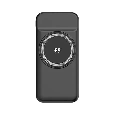 Promosyon manyetik powerbank, üstte menteşeli bölüm ve ortada çift şimşek simgesi