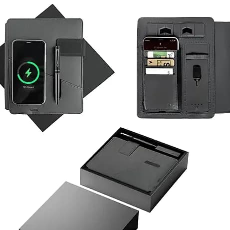 Promosyon organizer setinin kapalı, açık ve kutulu üç farklı tanıtım görünümü