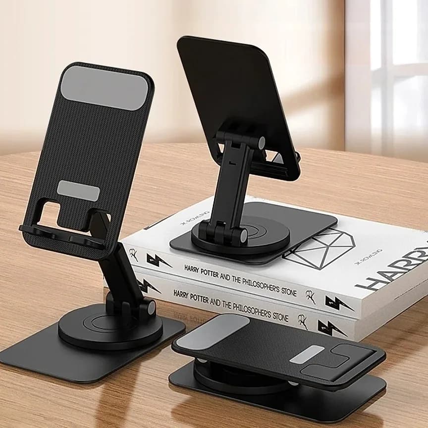 Promosyon i̇ki siyah yuvarlak tabanlı telefon standı, kitap üzerinde açılı