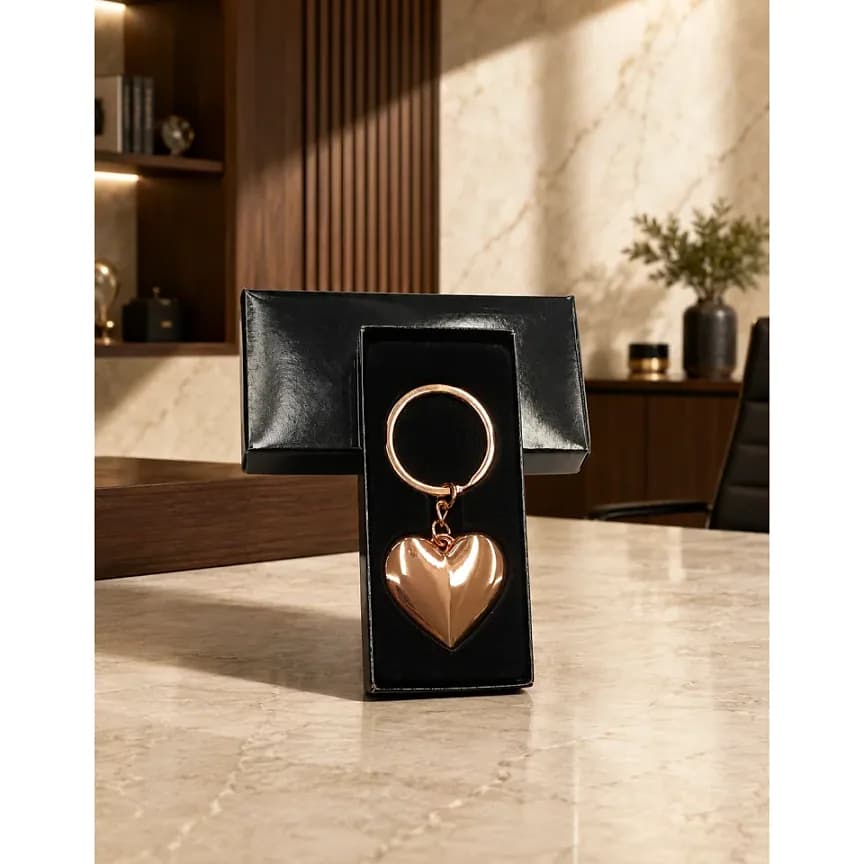 Dolgun Kalp Şeklinde Metal Anahtarlık — 84 TL için logolu promosyon üretimi
