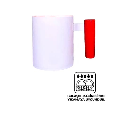 İçi kırmızı beyaz promosyon kupası; yan arka açı, baskısız, bulaşık makinesi uygun