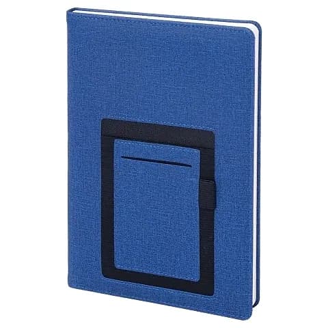 Promosyon mavi dokulu kanguru cepli defter, kapak bölmeleri