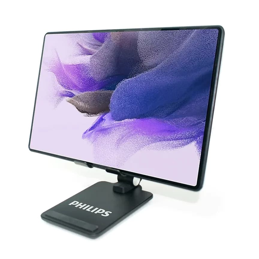 Promosyon siyah geniş tabanlı tablet standı, yatay ekranlı