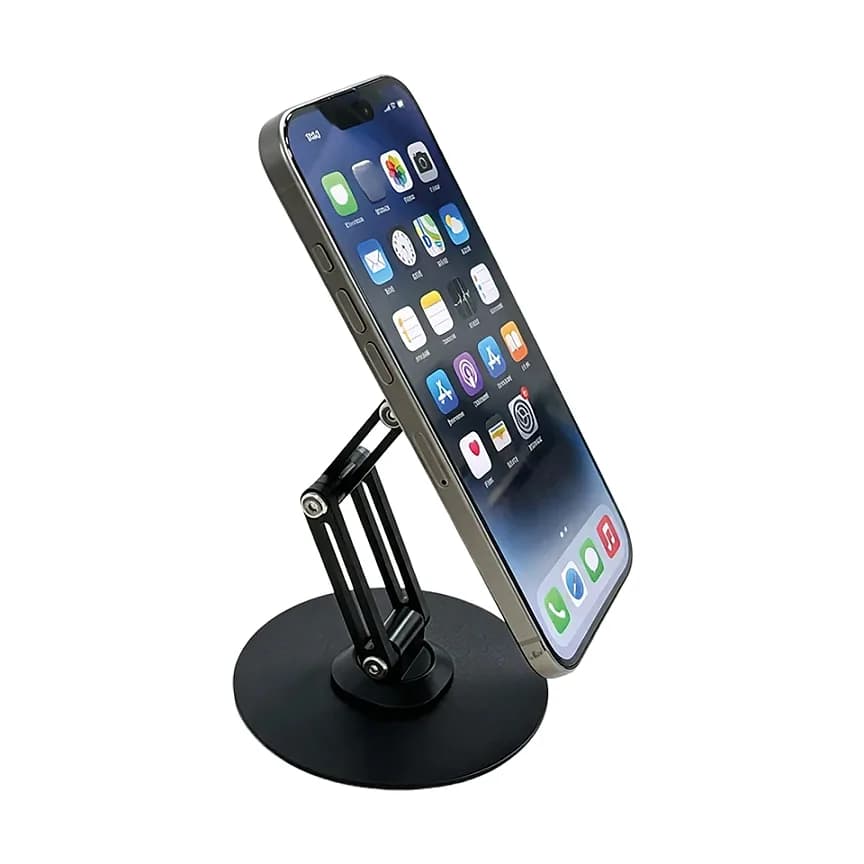 Promosyon siyah yuvarlak tabanlı manyetik stand, yatay telefon tutuyor