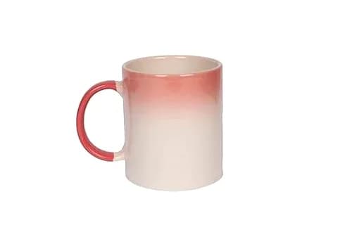 Pembe gölgeli promosyon porselen kupa; kırmızı kulpu solda, baskısız çekim