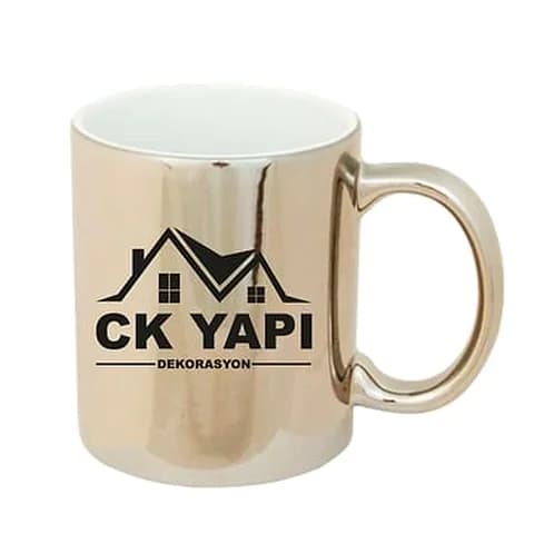 Metalik gümüş promosyon kupa bardak; örnek firma logosu baskılı ön görünüm