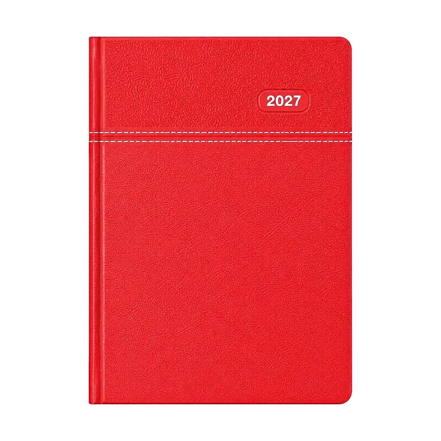 Promosyon kırmızı pürüzsüz termo deri günlük ajanda, 2027 yıl baskısı