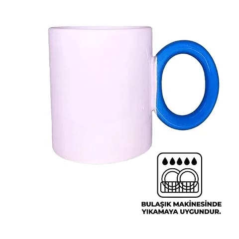 Mavi kulplu açık pembe promosyon porselen kupa yan görünüm, baskısız
