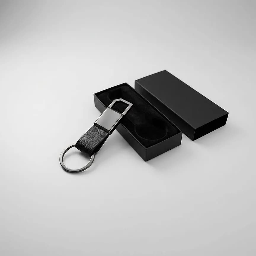 Geometrik Uçlu Deri Detaylı Metal Anahtarlık, 89 TL, promosyon kataloğunda logolu model