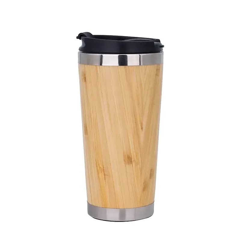 Bambu Kaplamalı Termos Bardak, 450 ml; promosyon siparişlerinde kurumsal baskı için hazır