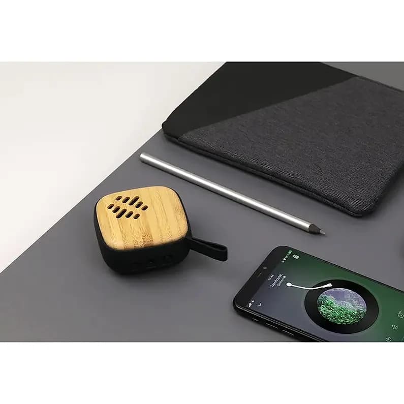 Bluetooth 5.0 Bambu Hoparlör, Doğal Kaplama; promosyon siparişlerinde kurumsal baskı için hazır