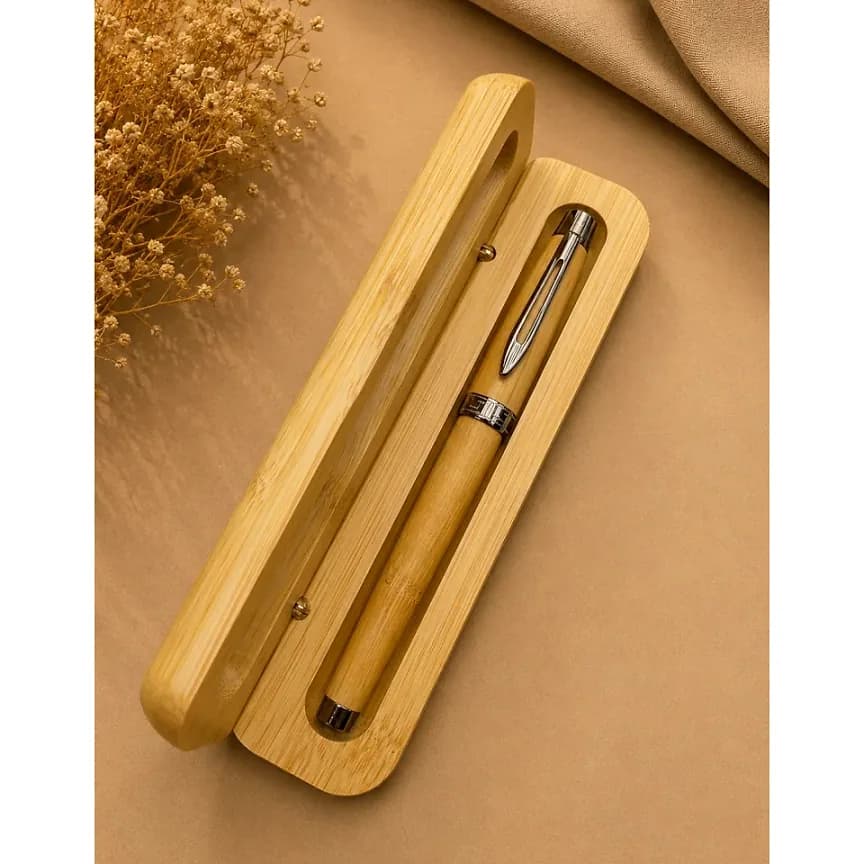 Bambu Ahşap Roller Kalem Seti, Bambu Kutu için logolu promosyon üretimi
