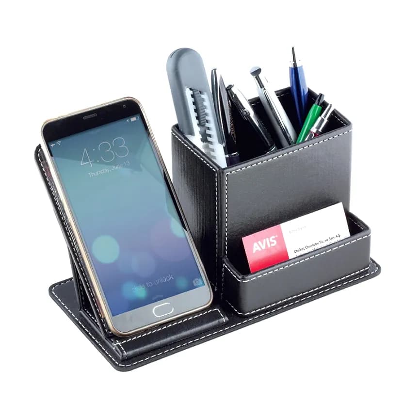 Deri Kalemlik, Telefon Standlı 21 cm — logolu promosyon ürünü