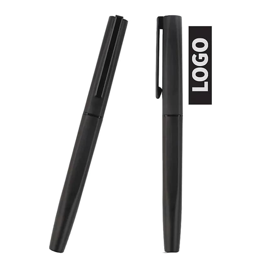 Mat Gövdeli Siyah Metal Roller Kalem, 125 TL, promosyon kataloğunda logolu model